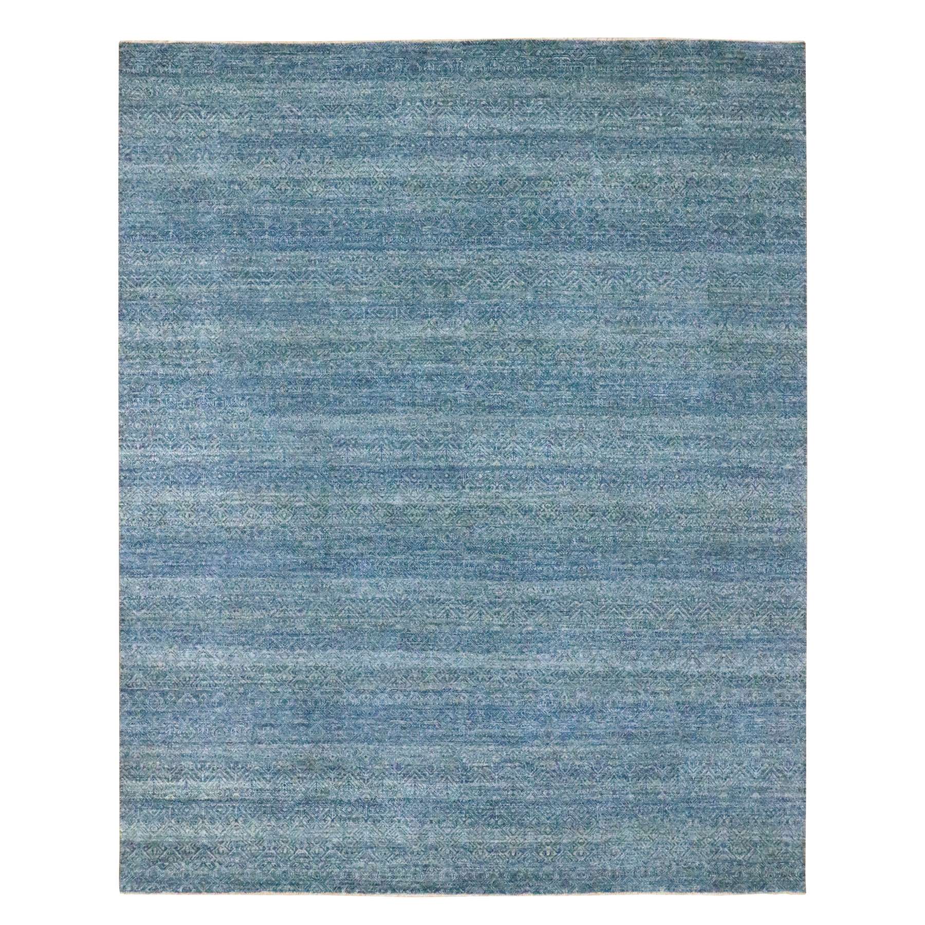 8'x10' Imperial Blue, Small Geometric Repetitive Diamond Design, Kohinoor Herat Pattern, Pure Wool, Tone On Tone, Hand Knotted, Borderless, Soft To The Touch, Oriental Rug 